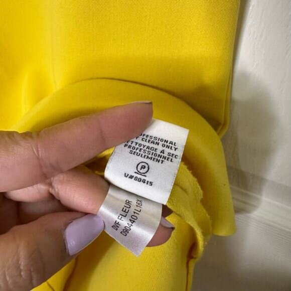Diane Von Furstenberg Size 4 Fleur Yellow Ponte Sheath Dress V-Neck Work Wear - Picture 5 of 6